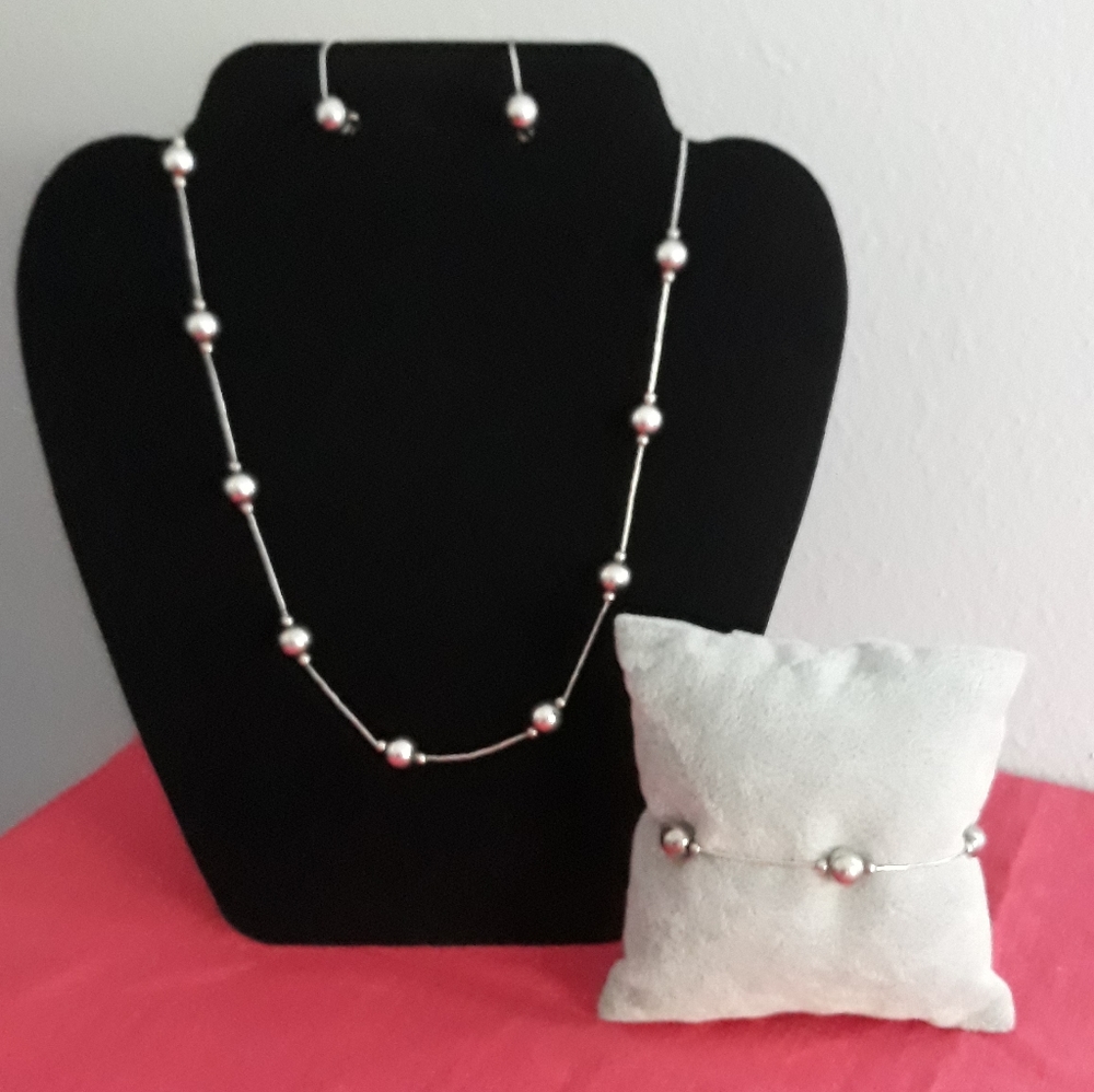 ❤❤925 STERLING SILVER SET NECKLACE BRACELET AND EA